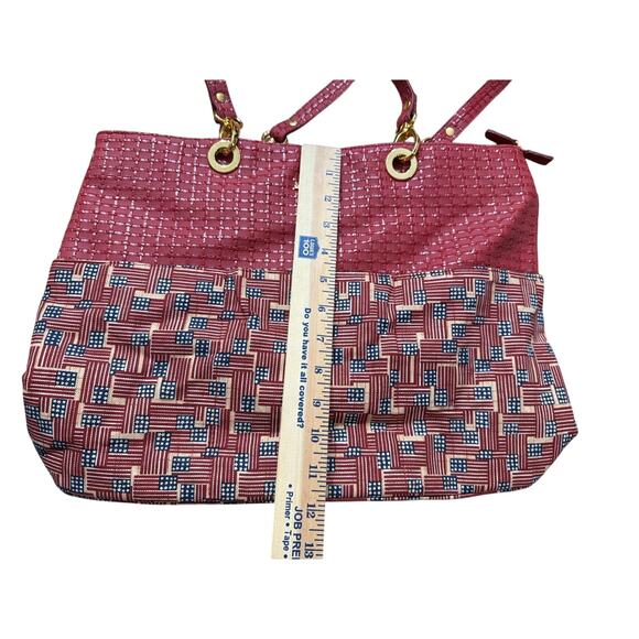 Longaberger Women's Large Tote Purse American Flag Pattern Gold Hardware Red - Picture 7 of 8